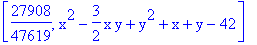 [27908/47619, x^2-3/2*x*y+y^2+x+y-42]